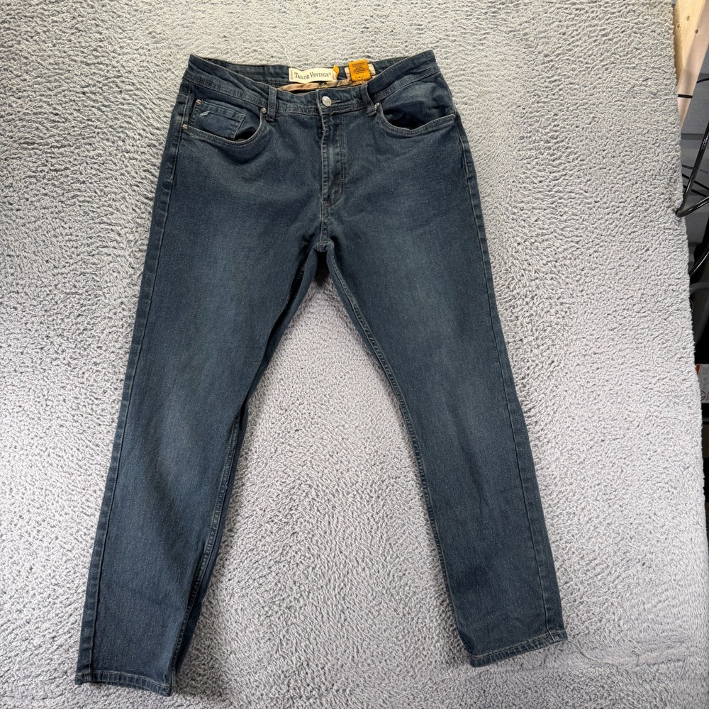 Tailor Vintage Canaan Jeans Mens 35x31 Blue Cotton Denim Straight Slim Stretch